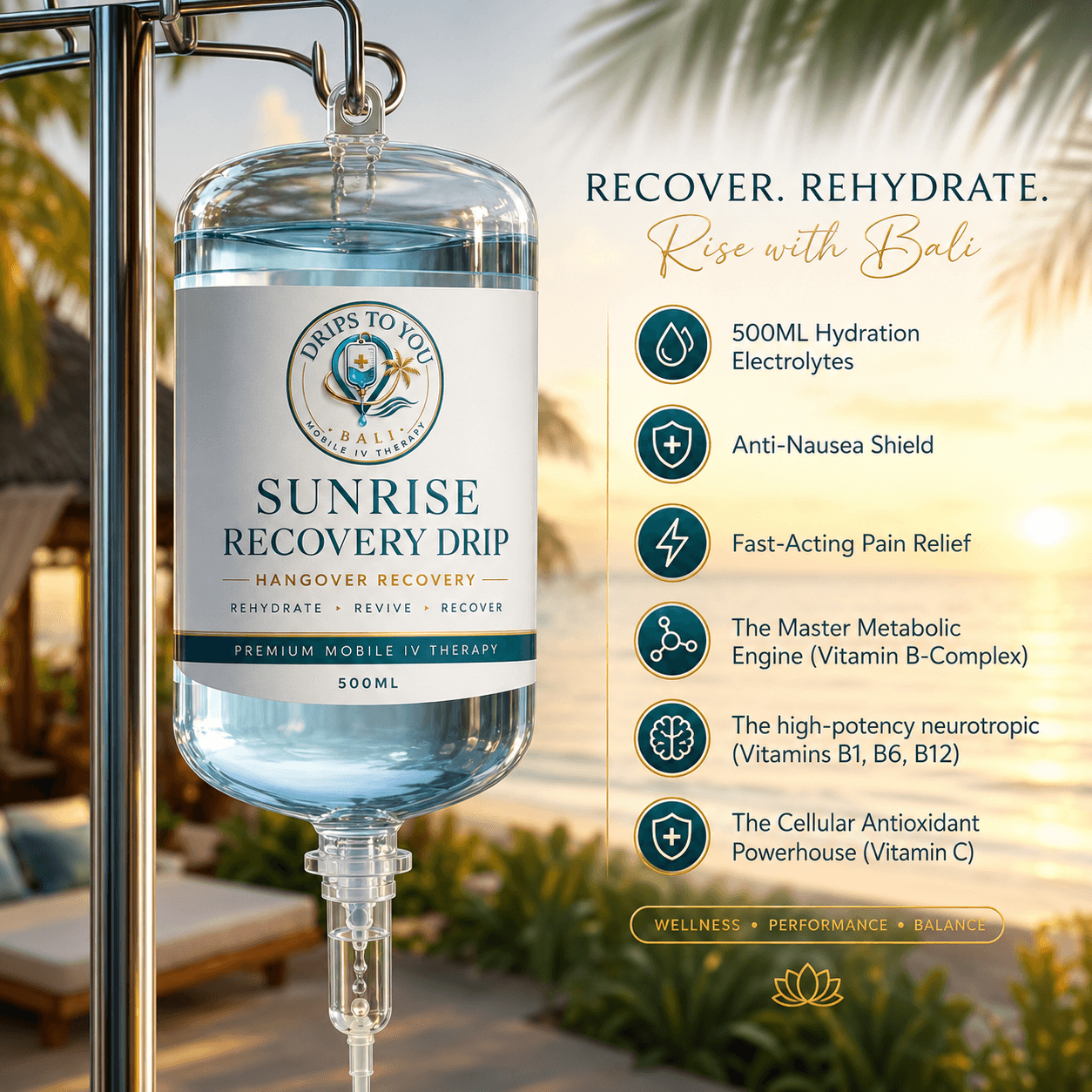 Sunrise Recovery Drip (Hangover) IV Therapy Bali - Drips To You